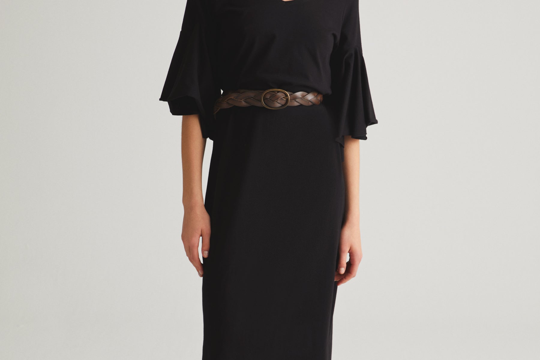 Black Ruffled Sleeve Dress front