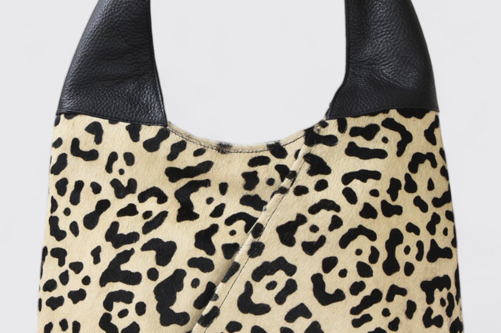 Ivory Animal Print Leather Shoulder Hobo Bag