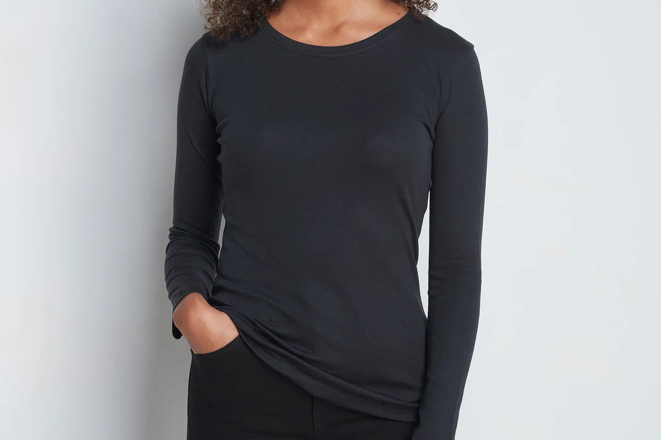 Long Sleeve Crew Neck Cotton Modal Blend T-shirt