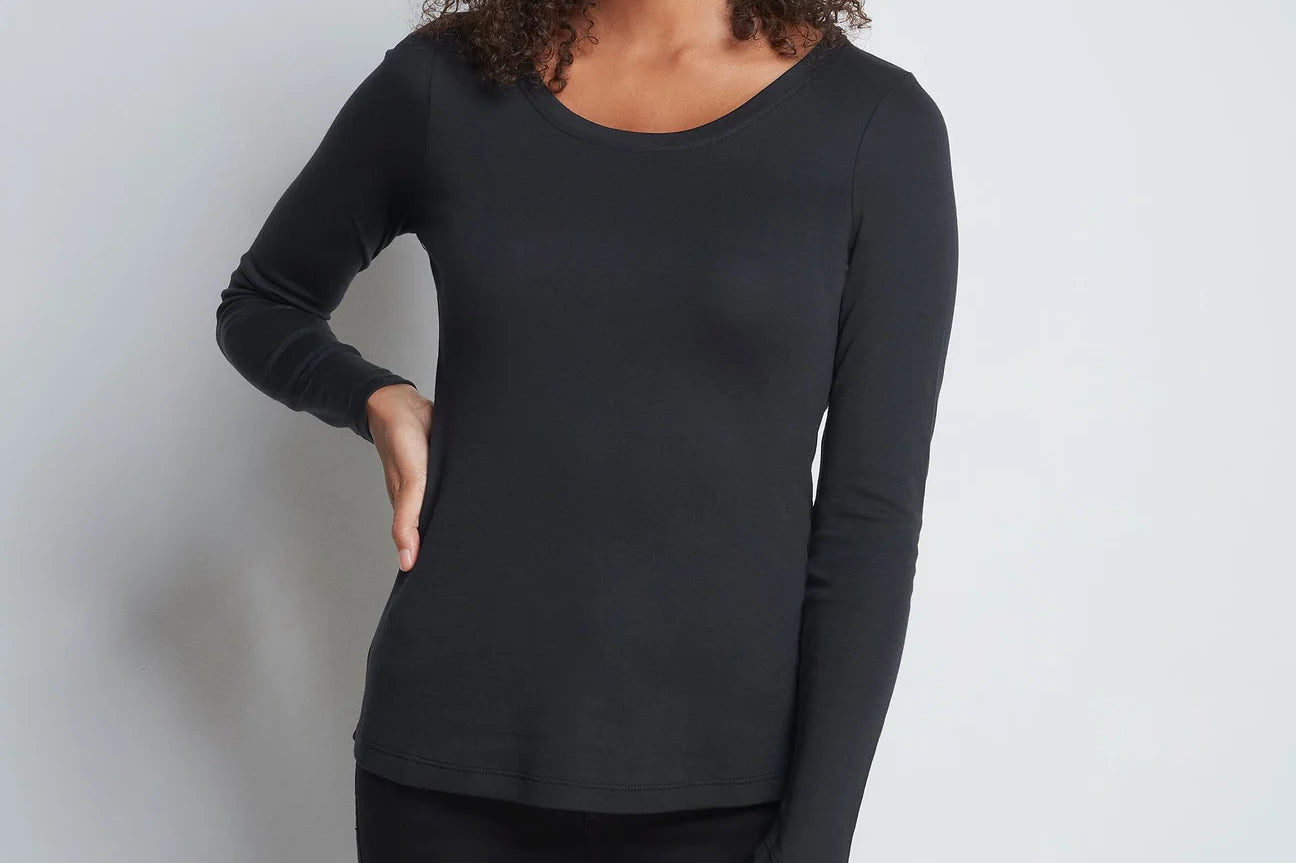 Long Sleeve Scoop Neck Cotton Modal Blend T-shirt