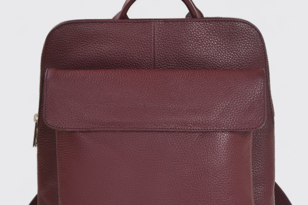 Plum Leather Flap Pocket Backpack