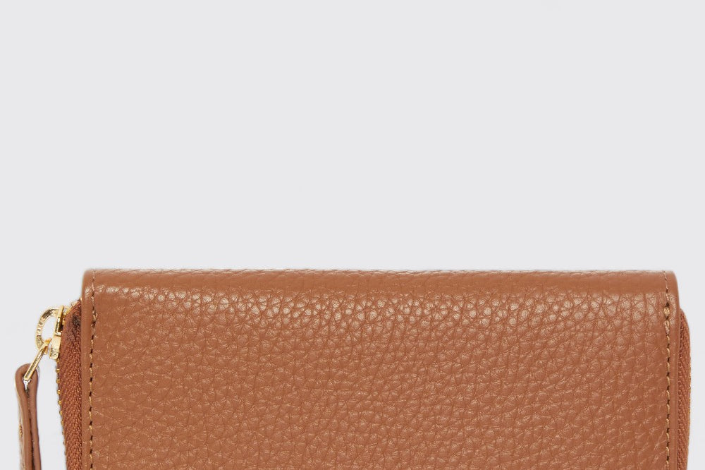 Tan Leather Zip Around Half Moon Purse