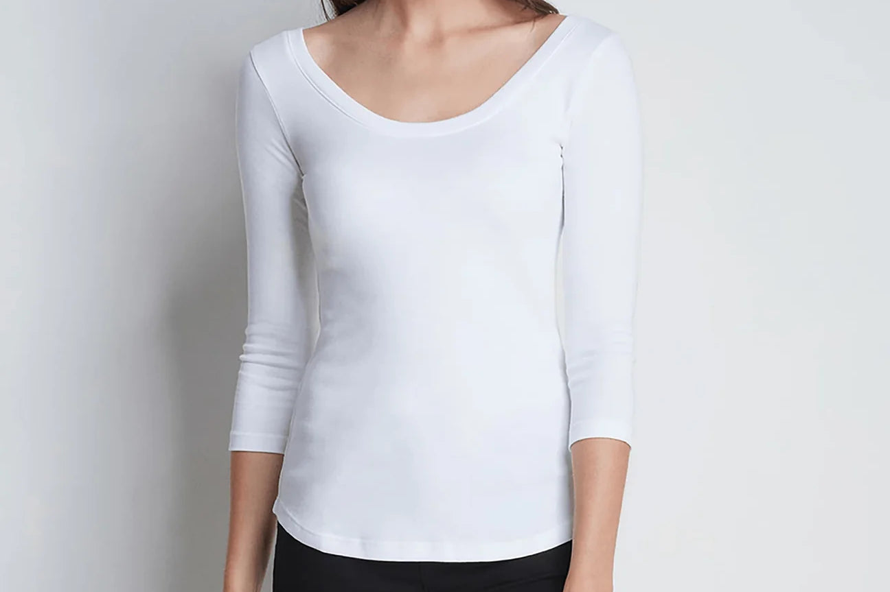 3/4 Sleeve Boat Neck Cotton Modal Blend T-Shirt