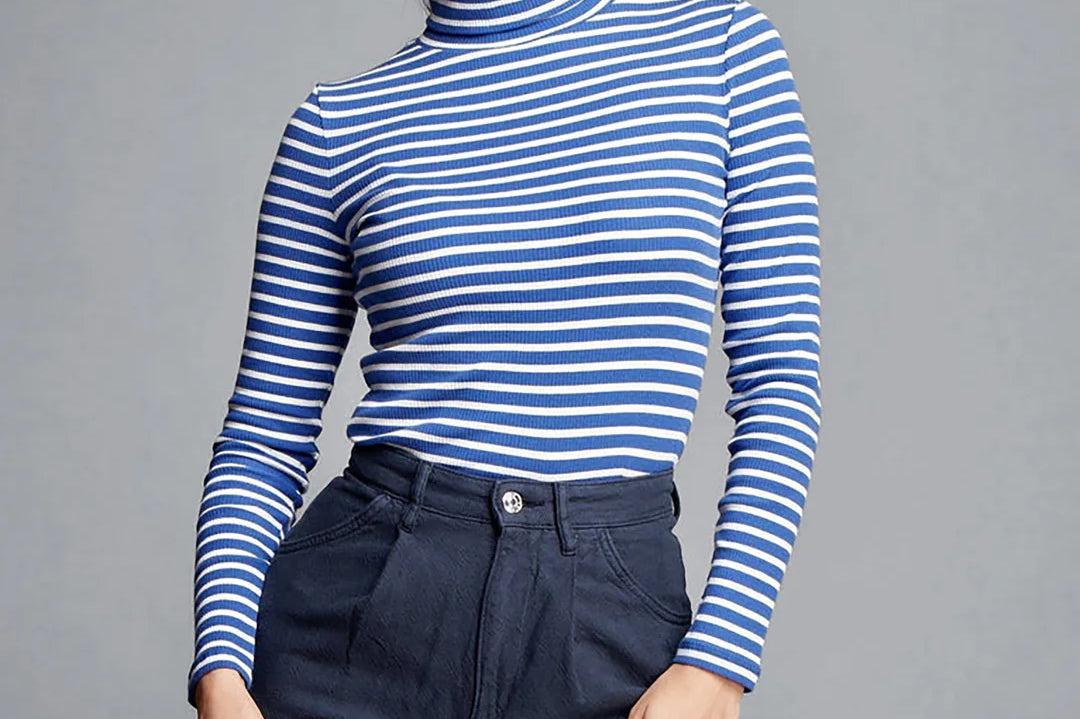 Striped Cotton Roll Neck