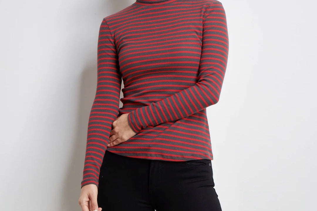 Striped Cotton Roll Neck