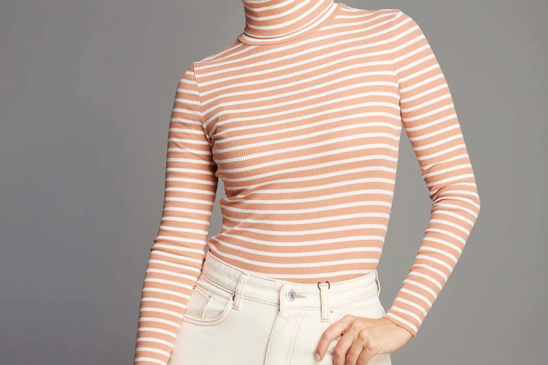 Striped Cotton Roll Neck