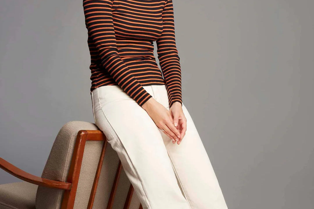 Striped Cotton Roll Neck