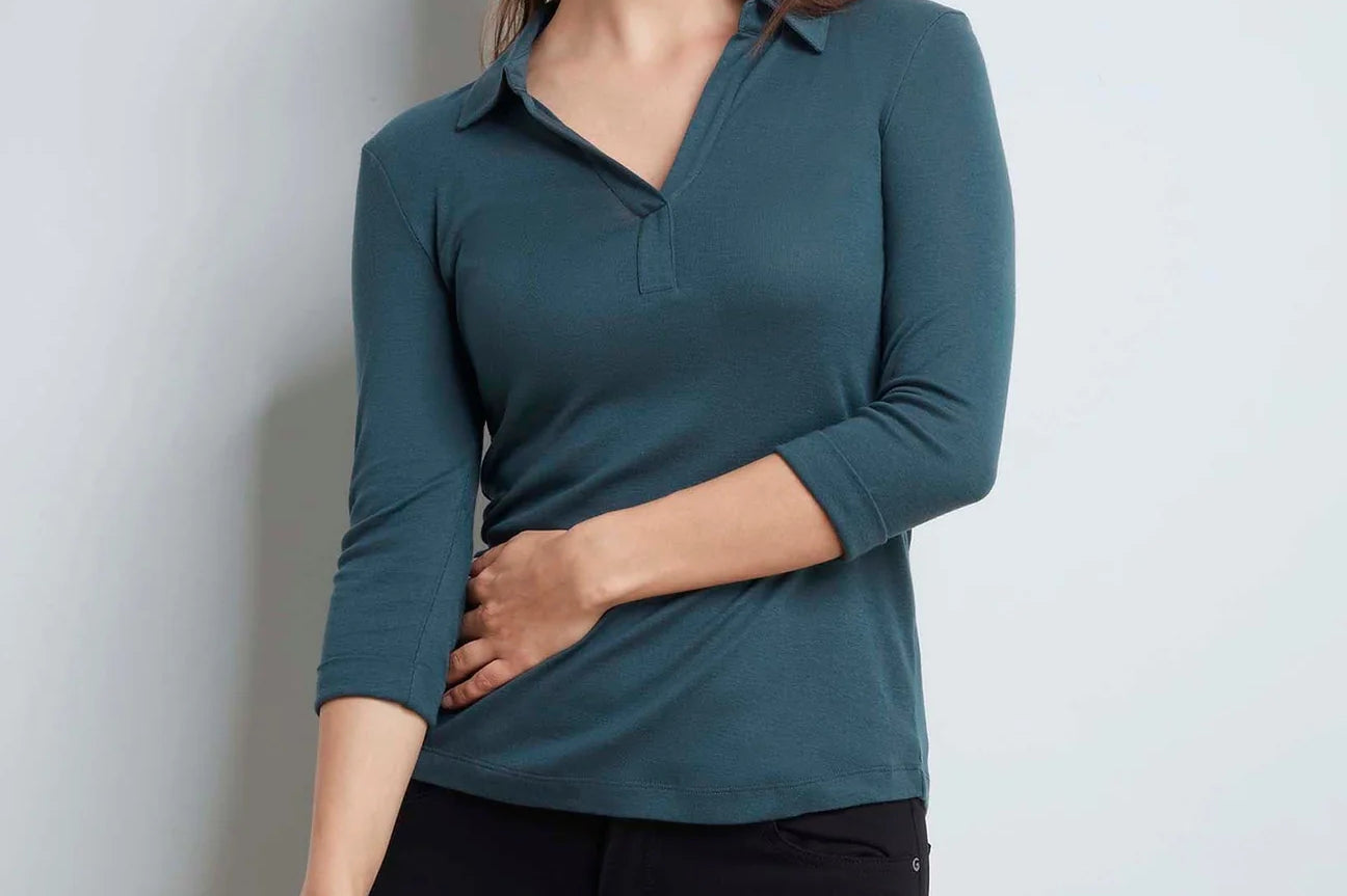 3/4 Sleeve Collared Cotton Modal Blend T-Shirt